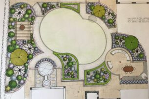  Hand drawn garden design using curves.