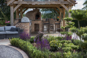 Oak built outdoor kitchen