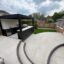 Modern outdoor kitchen with porcelain paving