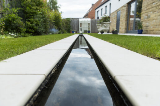 Bullnosed Porcelain being used for the edge of a Rill