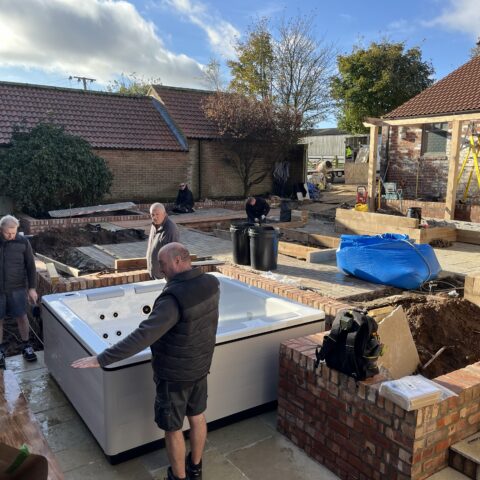Garden build project with the installation of a hot tub