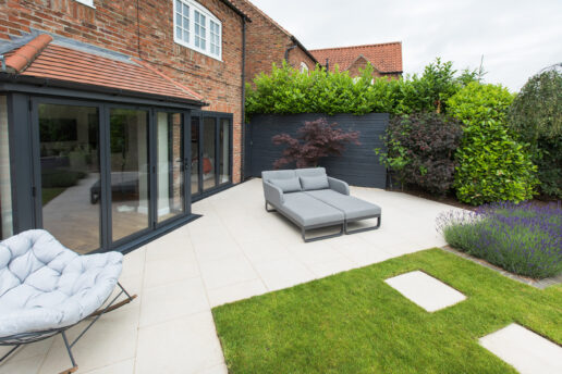 Porcelain paving in modern garden