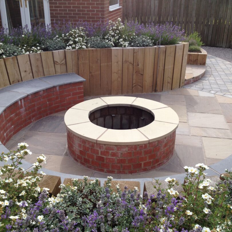 Brick built firepit garden York garden design
