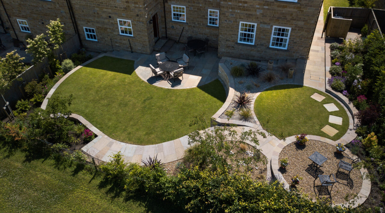 Terraced garden using Yorkshire stone walling in Thornton Le Dale Pickering