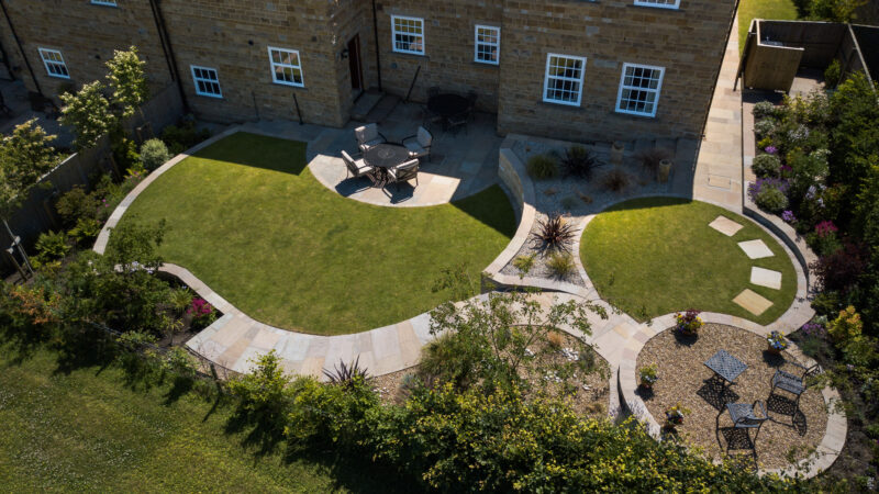 Terraced garden using Yorkshire stone walling in Thornton Le Dale Pickering
