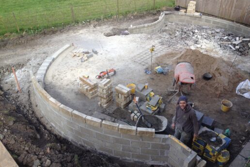 During construction of a curved stone wall in Thornton Le dale